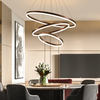 

Black White Color Modern pendant lights for living room dining room 3/2/1 Circle Rings LED Lighting ceiling Lamp fixtures