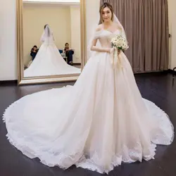 2019 Осенние Новые Роскошные Королевские Свадебные платья с открытыми плечами, аппликационные свадебные платья, robe de mariee Vestido De Novia