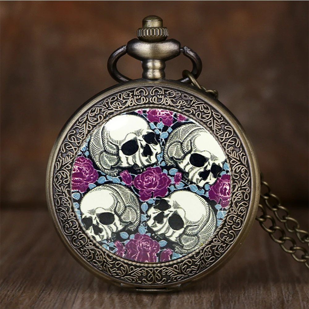 Rock Steampunk-reloj de bolsillo con cadena para hombre y mujer, cadena con colgante de estrellas y Calavera, reloj gótico rebelde, regalos geniales