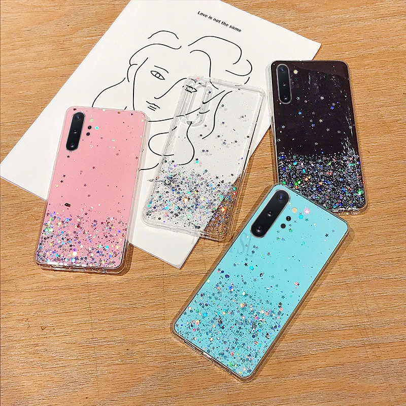 Роскошные Стразы с блестками силиконовый чехол для samsung Galaxy Note 10plus S10 S8 S9 Plus Note 8 Note 9 Love Star прозрачный чехол