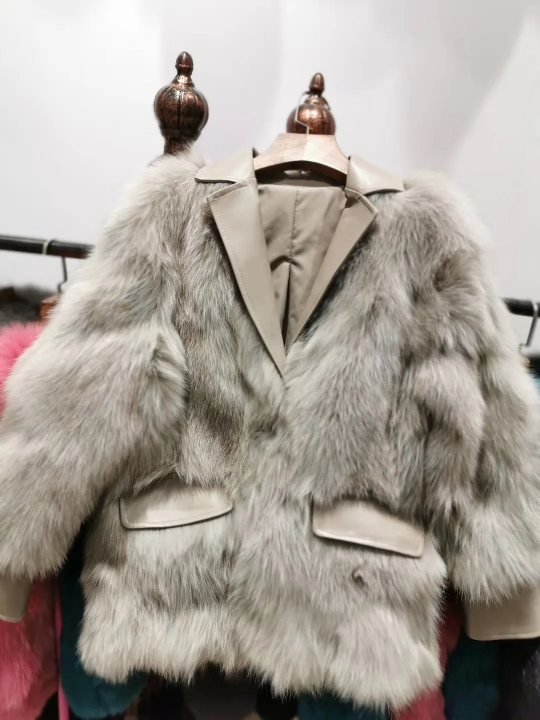 Rf2062 костюм из натурального Лисьего меха для женщин, Новое поступление, модное пальто из натурального меха с натуральной кожей, свободная Меховая куртка большого размера
