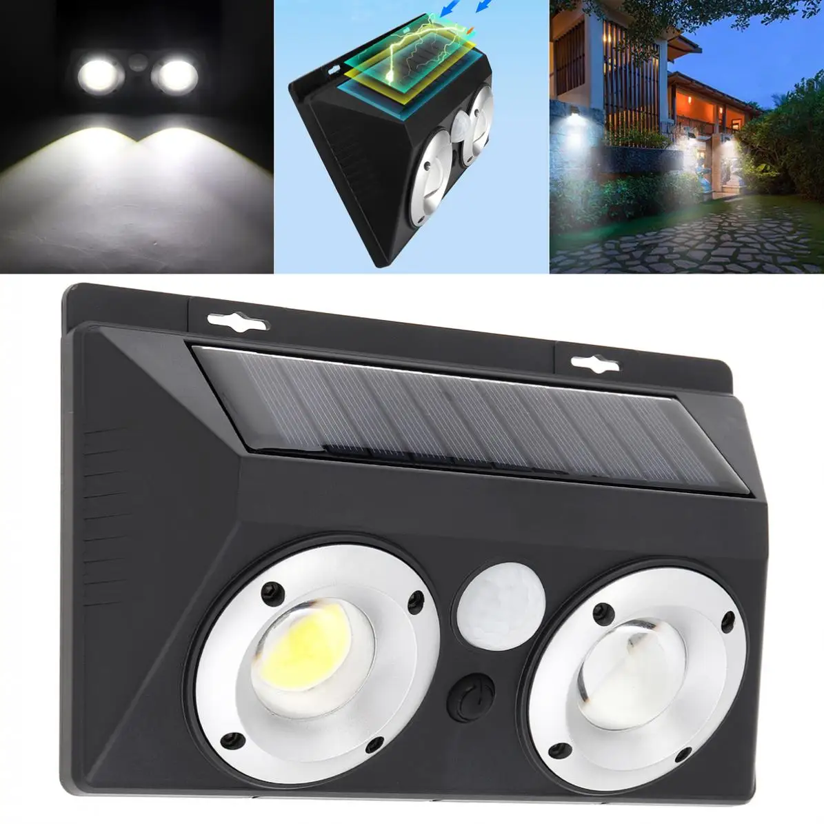 Waterproof Conjoined Double LED Rechargeable Solar Power PIR Motion Sensor Wall Light with Optical Lens for Garden / Driveway | Лампы и