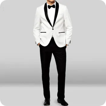 

Latest Coat Pants Design White Costume Homme Terno Masculino Suits Man Wedding Groom Tuxedo Man Blazers Satin Shawl Lapel 2Piece