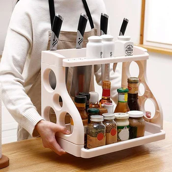

Multifunctional Racks Kitchen 2-Tier Spice Rack Organizer Multipurpose Kitchen Utensil Holder Freestanding Shelf Organizer E2S