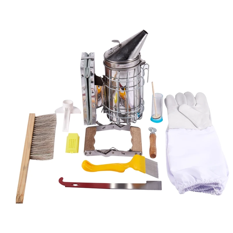 

BEST1 Set 10 in 1 Metal Beekeeping Supplies Tool Kit Beekeeping Bee Hive Smoker Kit Beekeeping Equipment Tools Apiculture Access