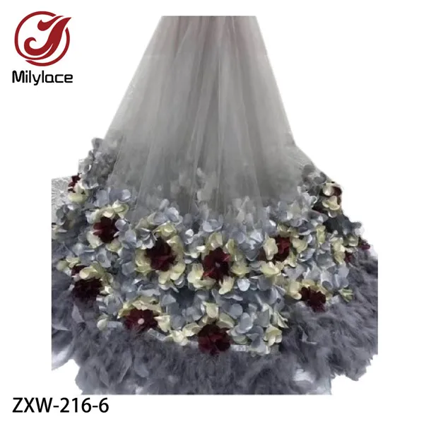 ZXW-216-6 Кружевная ткань с 3D перьями Высококачественная сетчатая вышивка аппликация 3D цветок тюль нигерийские кружевные ткани для свадебных ZXW-216 - Цвет: ZXW-216-6