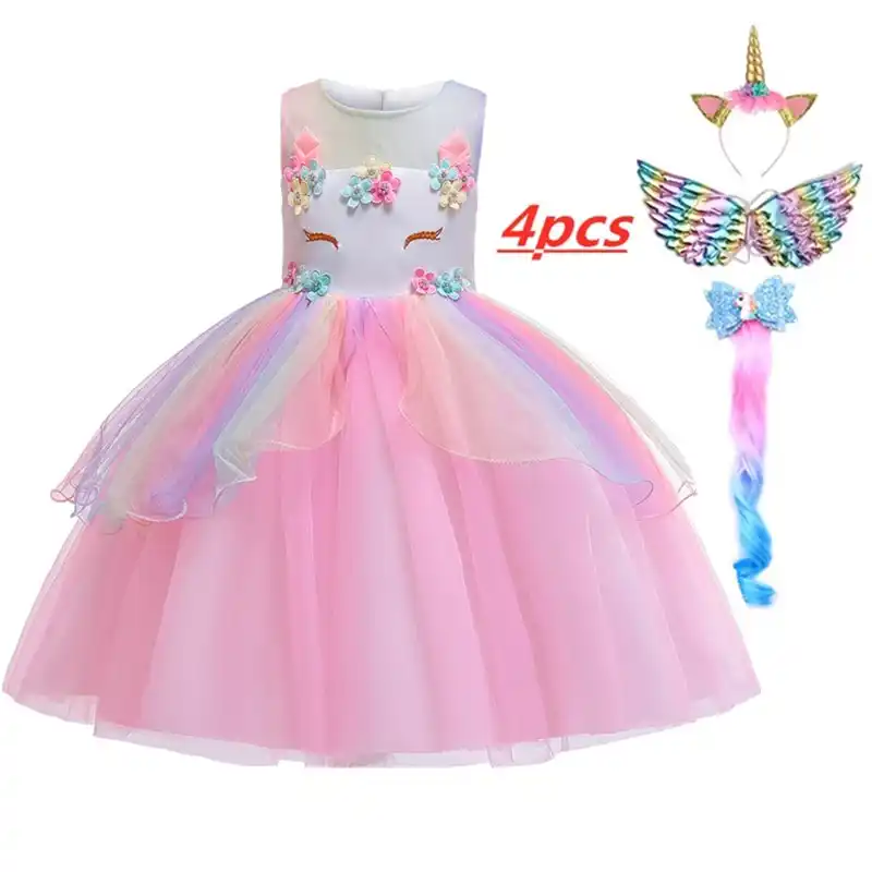 Vestido De Unicornio De Verano Para Ninas Vestido De Baile De Halloween Disfraz De Princesa Cumpleanos Unicornio Pelucas De Fiesta Accesorios Para Vestidos Aliexpress