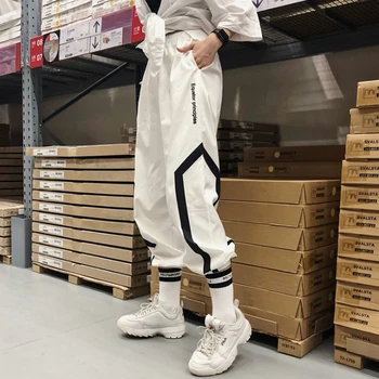 

Spring Fashion Print Women High Waist Loose Trousers Streetwear Elastic Sweatpants Female White Letter Harajuku Pants New KZ205