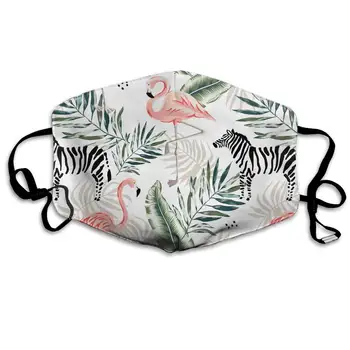 

Pink Flamingo Zebra Palm Leaves Washable Reusable Mask, Cotton Anti Dust Half Face Mouth Mask For Kids Teens Men Women With