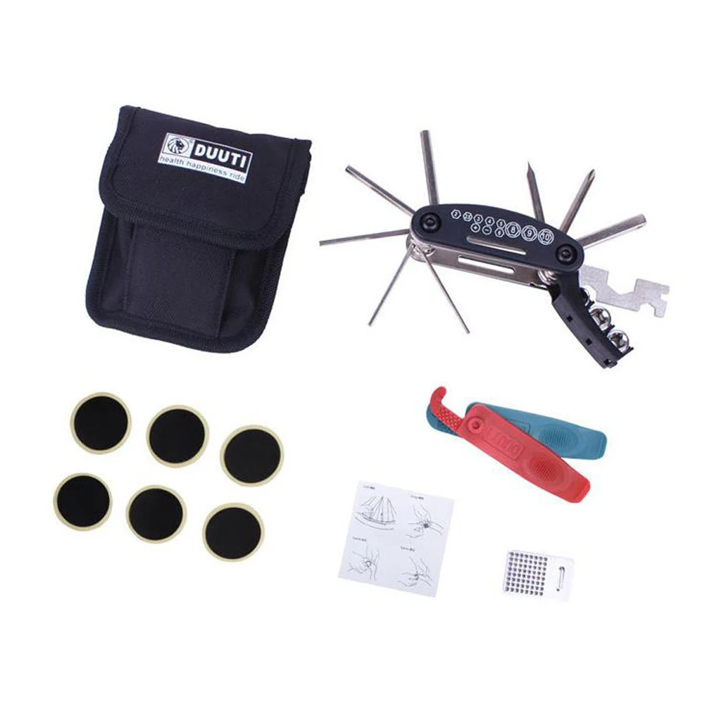 buy Bike Repair Tool Kits 16 in 1 Multifunction Bicycle Mechanic Fix Tools Set Bag with Tire Patch Levers