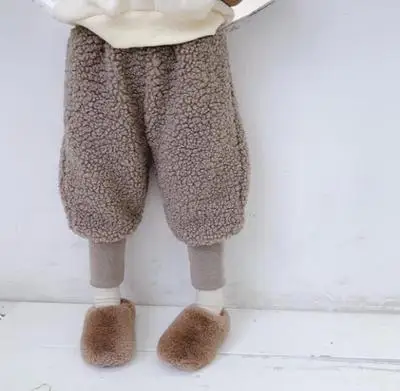 Осенне-зимние детские штаны для девочек; одежда из овечьей шерсти; зимние брюки для маленьких девочек; детские штаны; утепленные флисовые брюки для малышей - Цвет: brown