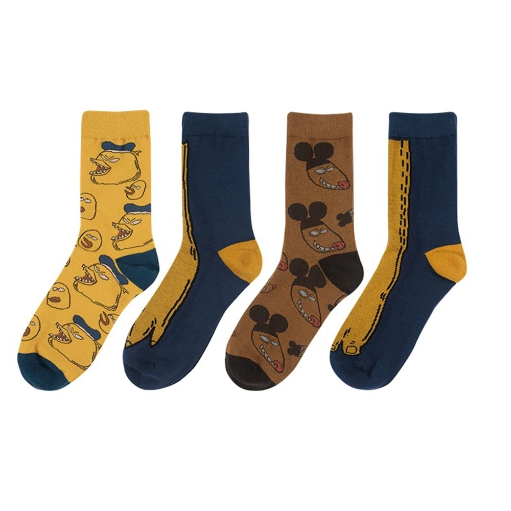 Для женщин осень-зима футболка с забавным мультипликационным принтом «Аниме утка, мышь хлопковые носки в стиле Харадзюку; модная Уличная обувь в стиле «хип-хоп» симпатичная Скейтбординг носки