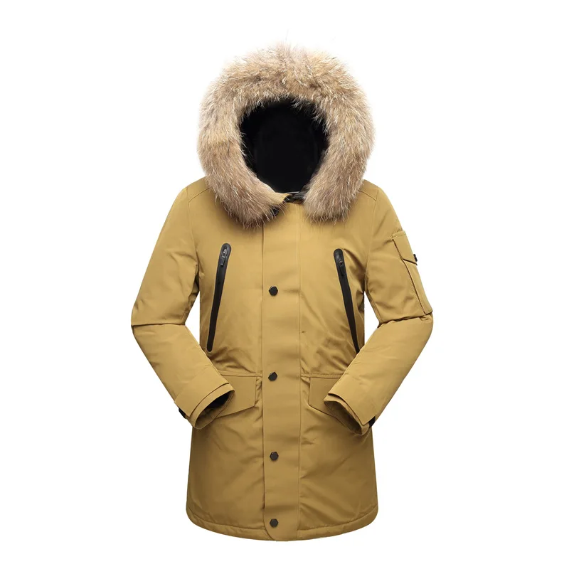 Tace & Shark Мужская зимняя куртка ветрозащитная куртка с натуральным меховым воротником белая пуховая куртка мужская Высококачественная