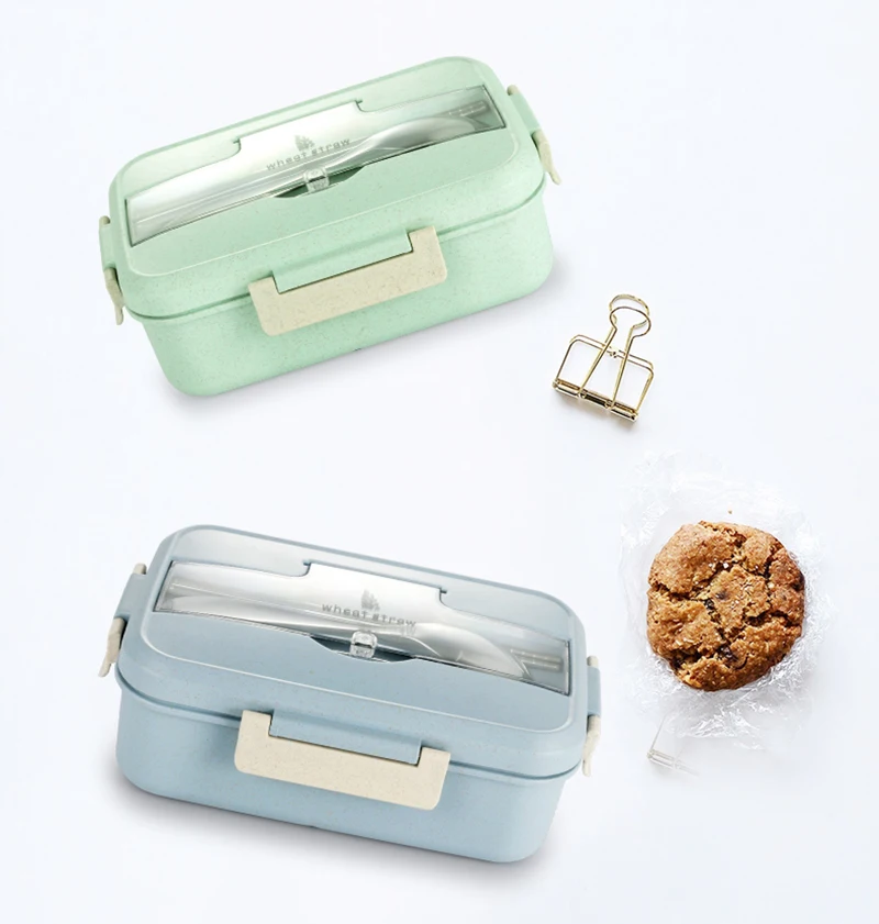 TUUTH Microwave Lunch Box Wheat Straw Dinnerware Food Storage Container Children Kids School Office Portable Bento Box B9