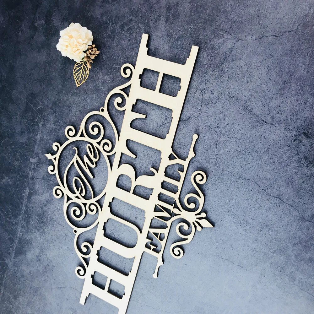 Personalized Name Acrylic Wood Monogram Sign Outdoor Hanging Family Name Sign Garden Door Wedding Wall Decor