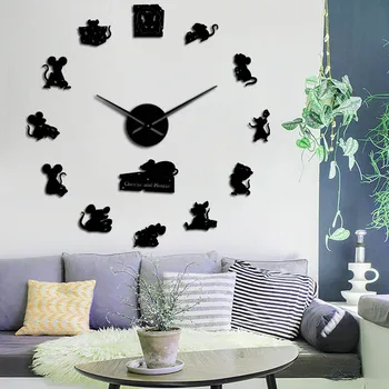 

Fuuny Mouse and Cheese 3D DIY Wall Clock Cartoon Animals Kid Room Wall Art Decor Mice Stealing Cheese Whimsical Time Clock