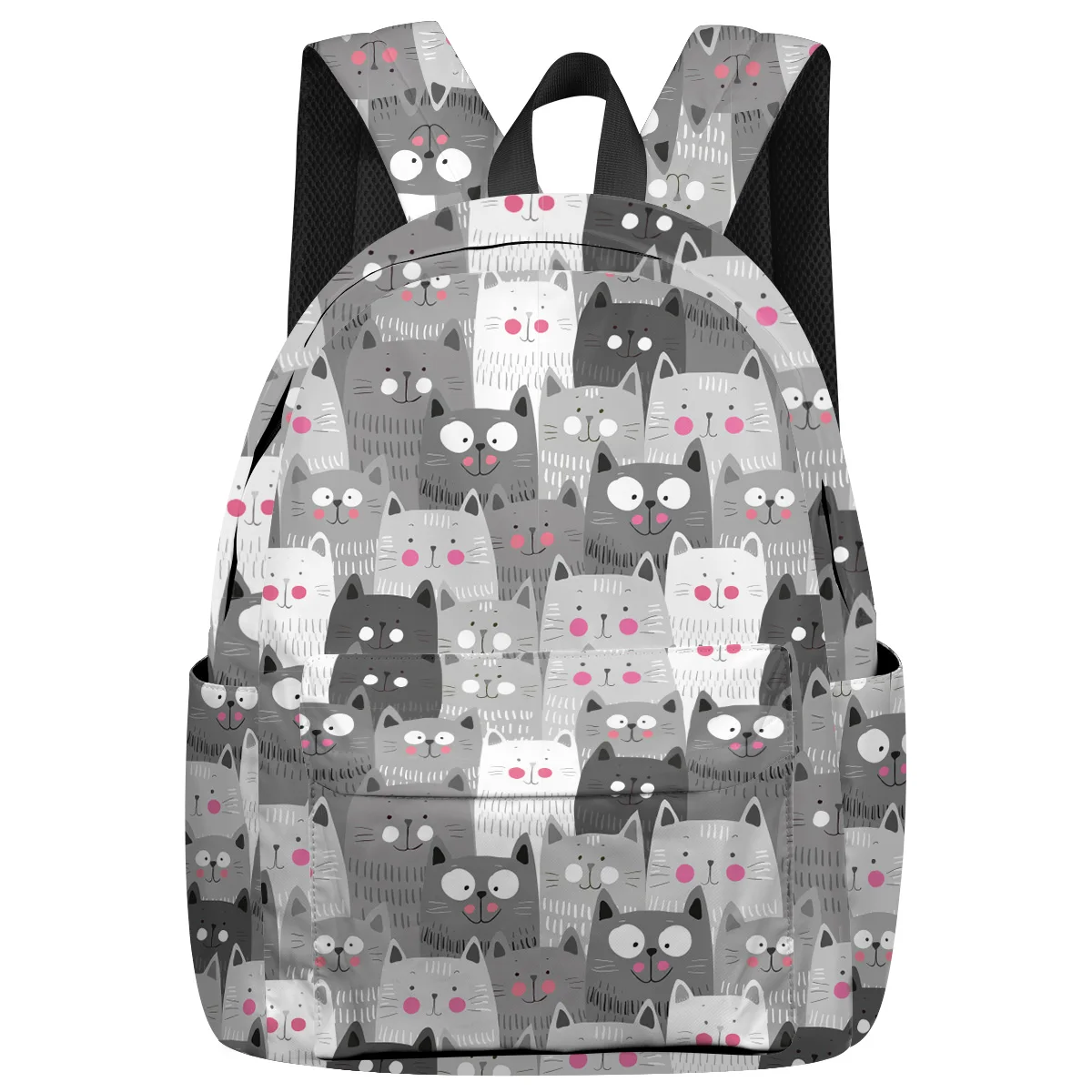 

WHEREISART Cartoon Grey Cat Backpacks Backpack With Wheels Bottle Side Pockets Scratch-Resistant School Book Bags Outdoor