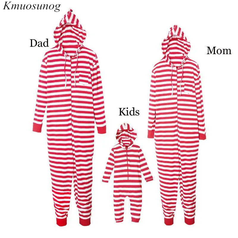 

Autumn 2019 Family Matching Outfits Stripe Zipper Drawstring Hooded pajamas 2019 Winter Warm Soft Sleepwear Family Pajamas C0522