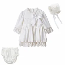 3 предмета, От 0 до 12 лет, белое бархатное осенне-зимнее винтажное испанское платье для маленьких девочек платье принцессы с помпонами платье для дня рождения в стиле Лолиты для девочек
