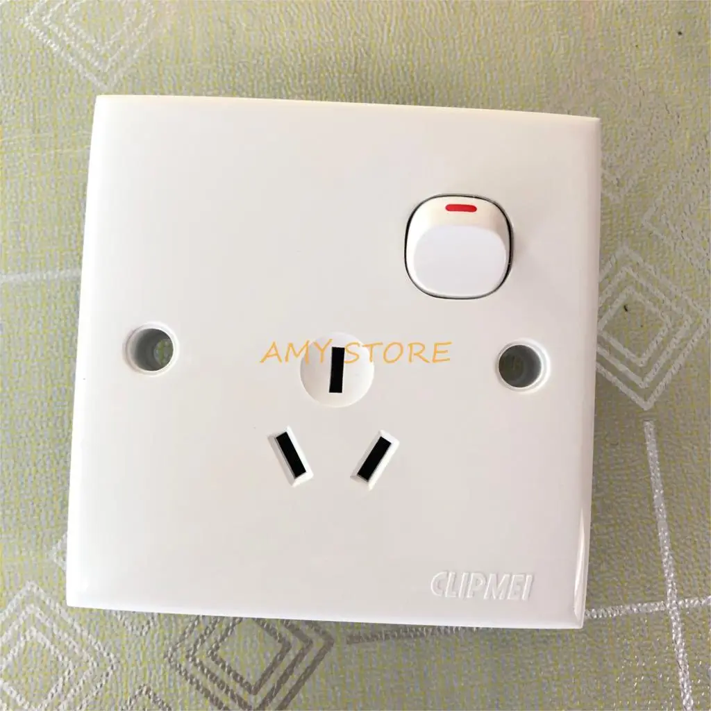 86x86mm AC250V 10A Home Office 1 Push Button 3 Pin AU Socket Outlet Wall Switch Plate Square Panel White | Инструменты
