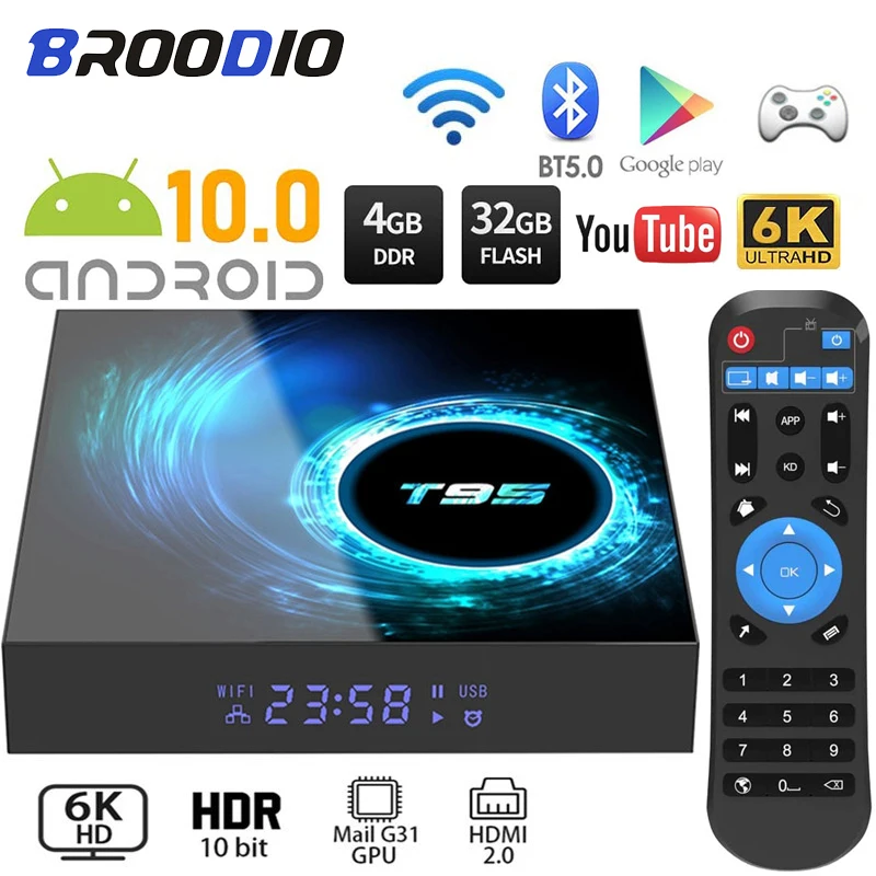 2020 T95 Smart TV Box Android 10.0 4G 64GB 128GB 6K Youtube Media Player 2.4g Wifi TVBOX Android Set-Top 2GB 16GB Set top box