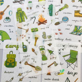 

6 Sheets Outdoor Camping Paper Adhesive Decorative Stickers Album Diary Stick Label