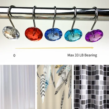 

New 12pcs Shower Curtain Hooks Transparent Rhinestone Acrylic Bath Curtains Hooks Rings Bathroom Curtains Hooks Curtain Accessor