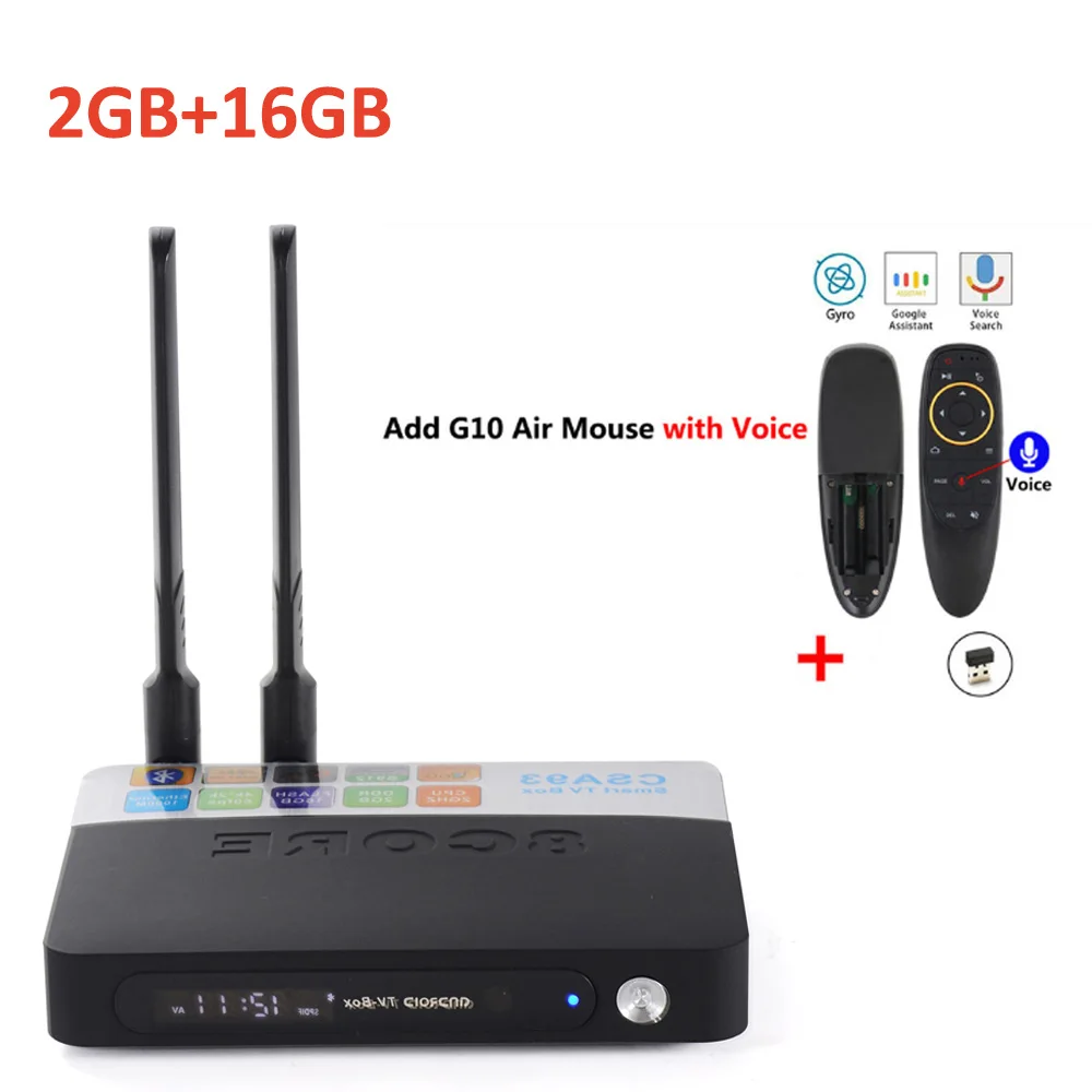 CSA93, приставка Android Tv Box Amlogic S912 Восьмиядерный 64-разрядный процессор 2 Гб оперативной памяти, 16 Гб встроенной памяти, 2,4G/5,8G двойной WI-FI LAN 1000 м Bluetooth4.0 4k HD H.265 Декодер каналов кабельного телевидения - Цвет: 2GB 16GB add G10