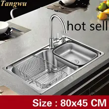 Лидер продаж Стандартный Большой Кухонная мойка; модные легкие туфли в слот прочный 304 пищевой нержавеющей стали 80x45 см