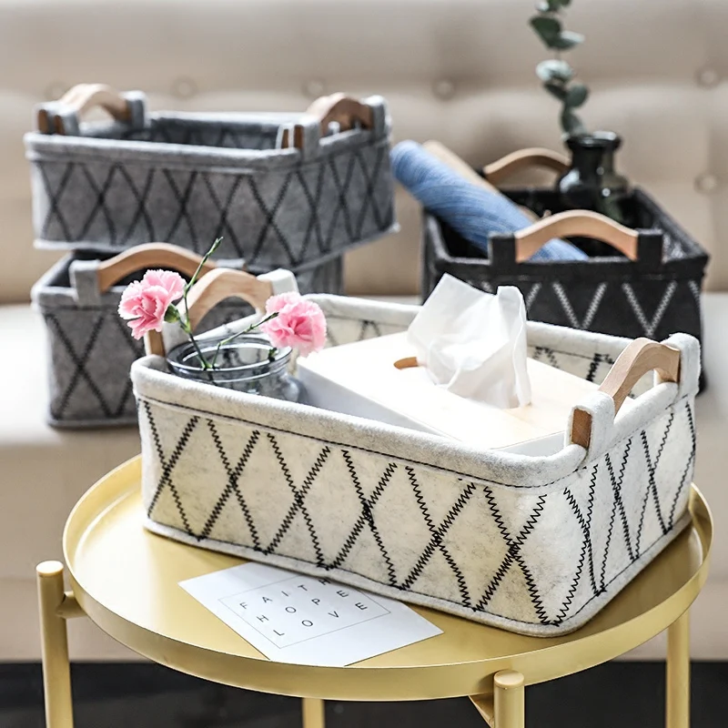 Modern Style Rectangular Felt Fabric Storage Baskets Portable Bedroom Cloths Toy Organizer Containe