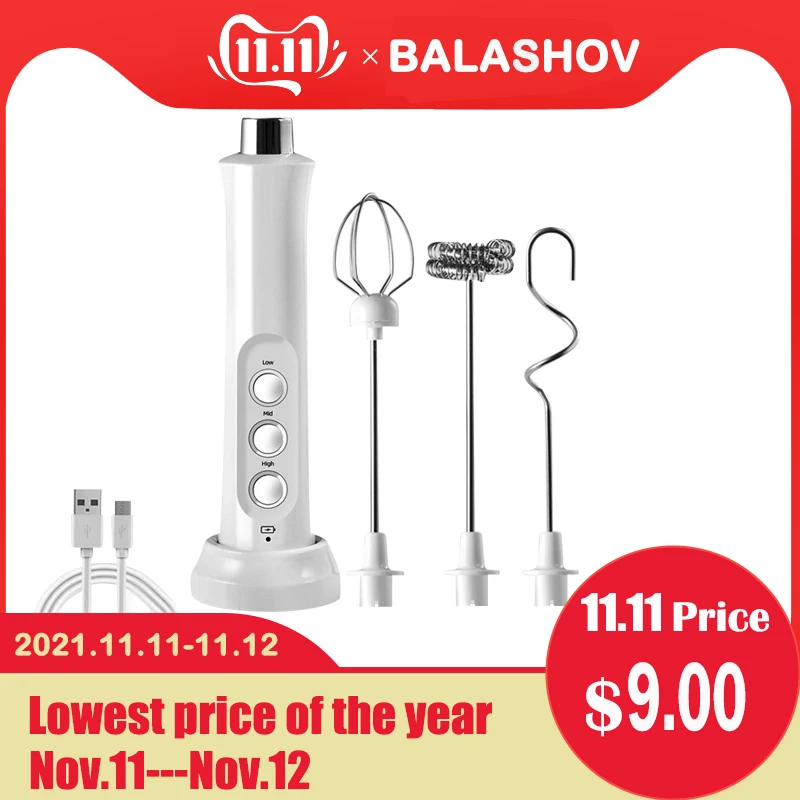 3 In 1 Portable Rechargeable Electric Milk Frother Foam Maker Handheld Foamer High Speeds Drink Mixer Coffee Frothing Wand | Бытовая