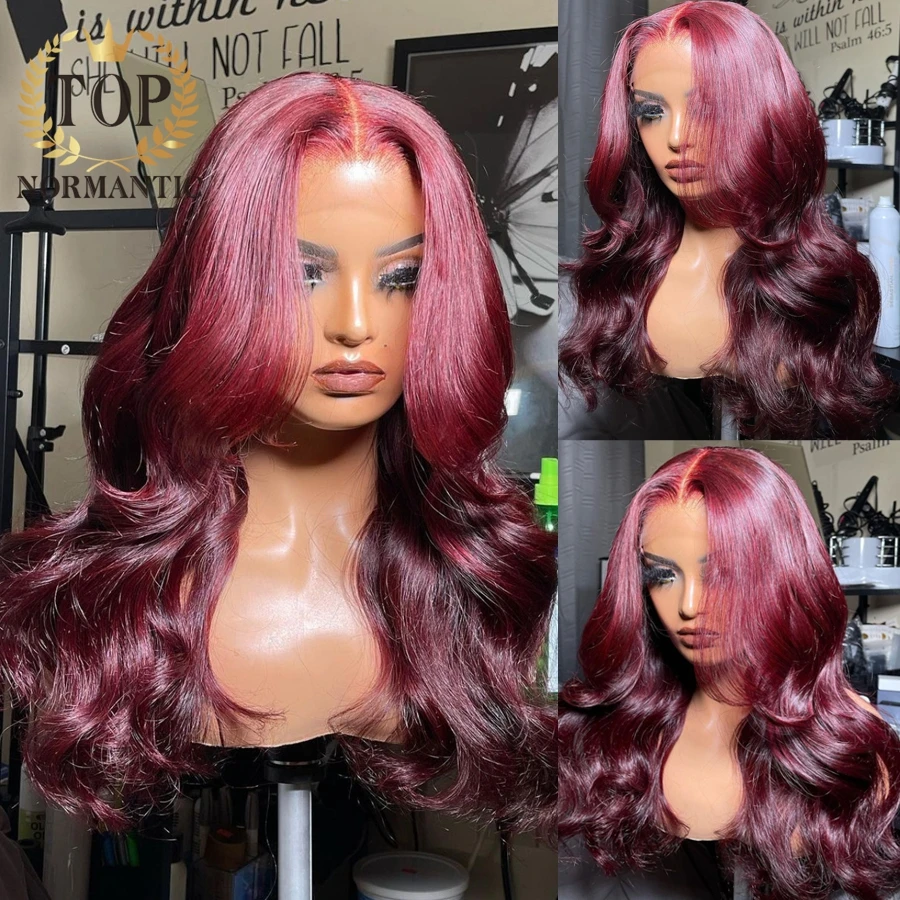 Topnormantic Burgundy Color 4x4 Closure Wig 13x4 Lace Front Wig For Women Brazilian Remy Human Hair Body Wave Wig With Baby Hair