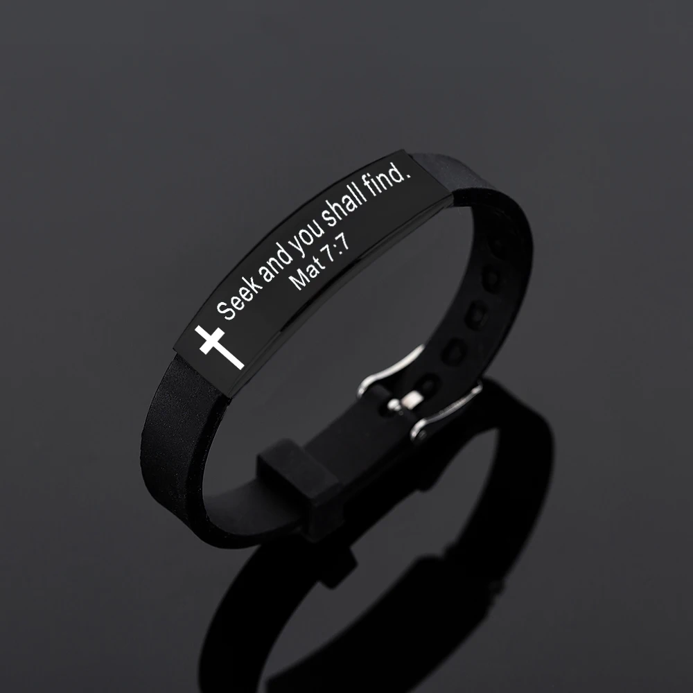 Цитата религиозный Крест Иисуса Писания стих из Христианской Библии вдохновляющая вера силиконовые браслеты для мужчин ювелирные изделия - Окраска металла: Black 13