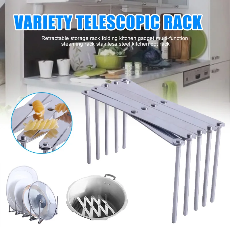 

Retractable Storage Rack Folding Kitchen Gadget Multi-function Stainless Steel Steaming Pot Rack GHS99