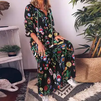 

VONDA Vintage Sundress Floral Printed Dress Women Casual Loose Long Maxi Dresses Bohemian Vestidos Plus Size Party Robe Femme