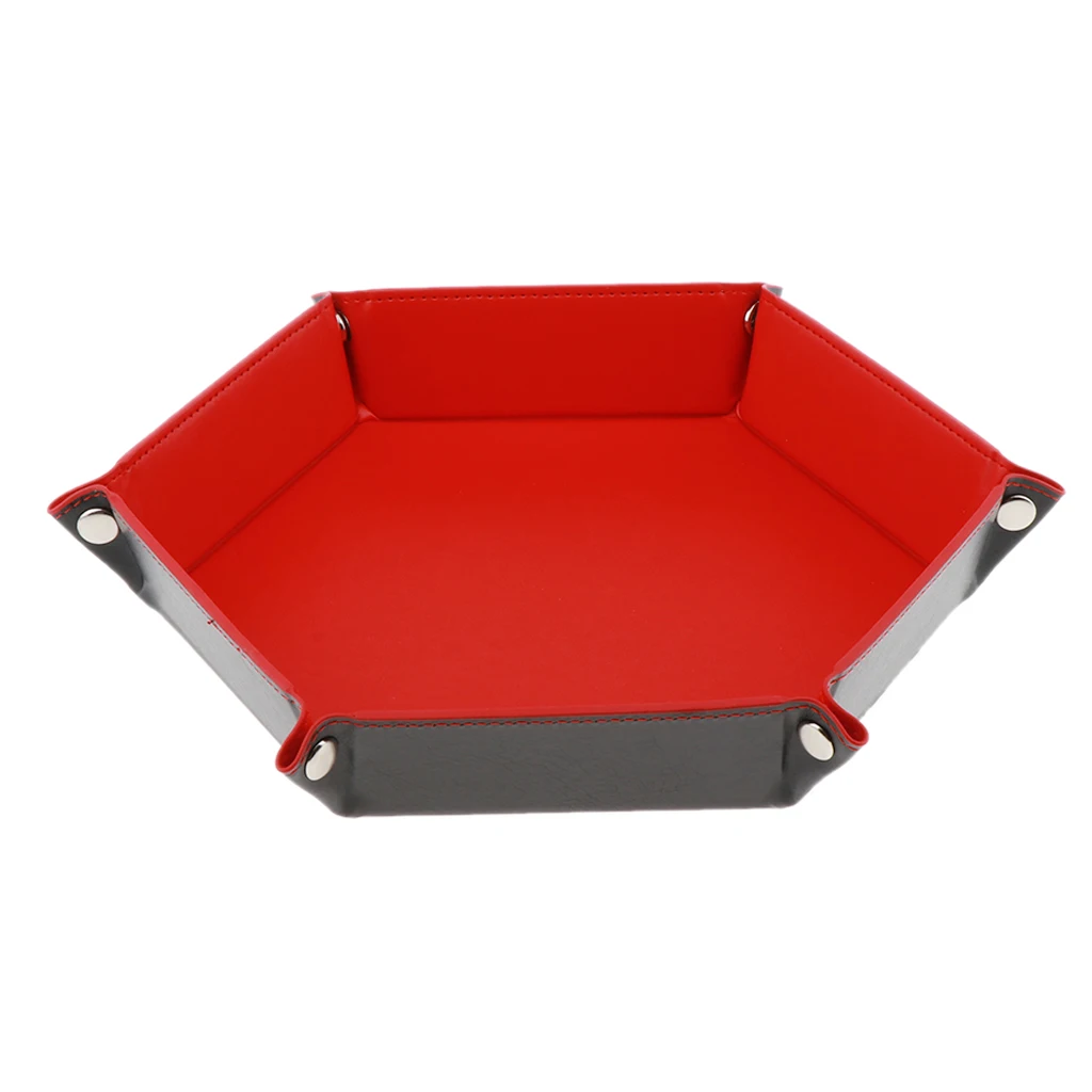 Dice Holder PU Leather Folding Hexagon Tray for RPG, DND and Other Table Games