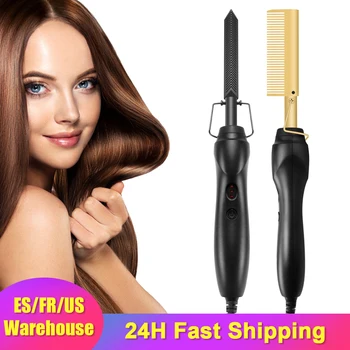 

Hair Straightening Brush Fast Heating Comb Electric Hair Straightener Flat Irons Professional Hair Straight Style r ForBlack Hai