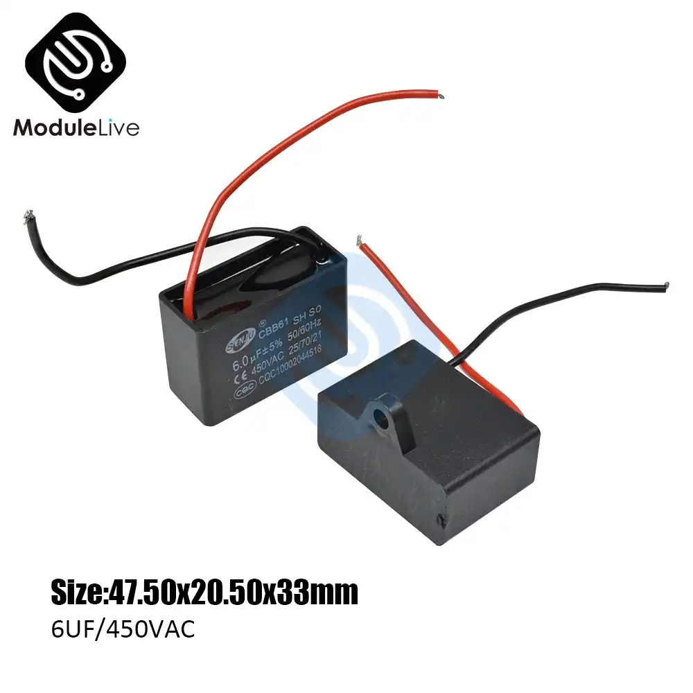 Cbb61 Starting Capacitance Ac Fan Capacitor 2 Wires 20uf 450v Ac