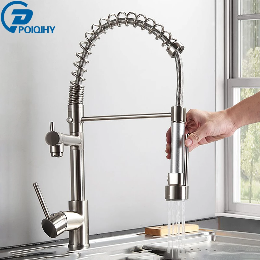 Brushed Nickel Kitchen Faucet Dual Function Spout Pull Down Shower Spray Swivel Spout Kitchen Sink Taps Cold Hot Mixer Tap Crane Kitchen Faucets Aliexpress