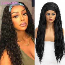 

Natural Black Body Wave Headband Wig 28'' African American Water Wave Women's Wig with Scarf Synthetic Wavy Head Band Wig Peruca