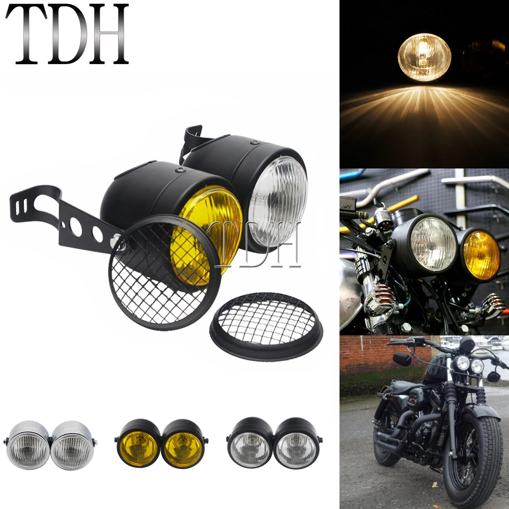 Amber Lens Chrome 6" Mesh Grill Headlight For Harley Chopper Bobber Cafe Racer Parts