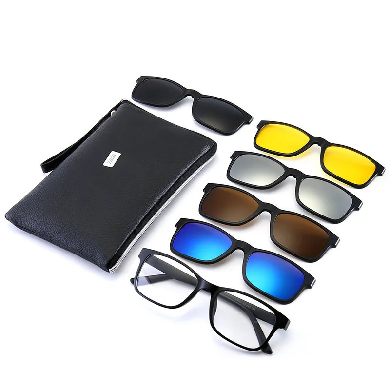 Для женщин и мужчин прямоугольные поляризованные зеркальные линзы 5 шт. набор магнитных очков с зажимом для близорукости оптические очки по рецепту солнцезащитные очки