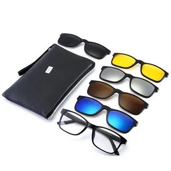 

Women Men Rectangle Polarized Mirror Lens 5 Pcs Clip On Magnetic Glasses Set Myopia Optical Prescription Spectacle Sunglasses
