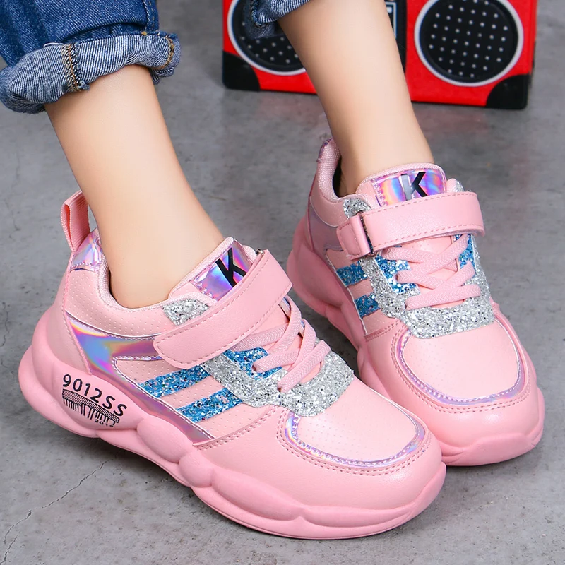 ULKNN girls leather blue sneakers fashion kids wild big children boy soft bottom breathable kids shoes students casual shoes