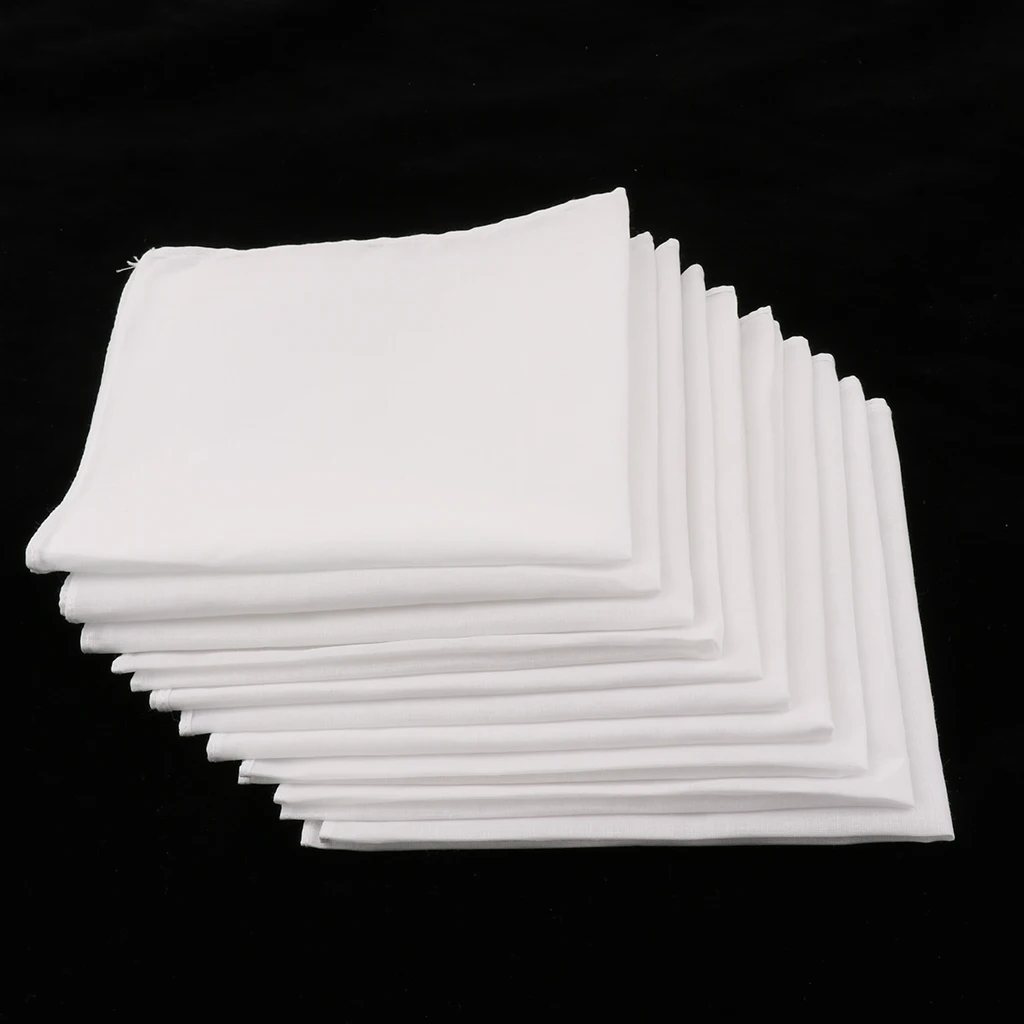 10pcs Pure 100% Cotton White Handkerchiefs Women Men Hanky Hankies Kerchiefs