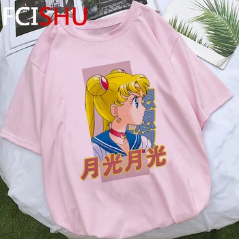 

2020 Sailor Moon Kawaii T-shirt Women Cute Cat Anime Ladies Tshirt Funny Cartoon Aesthetic T Shirt Graphic Top Tees Female