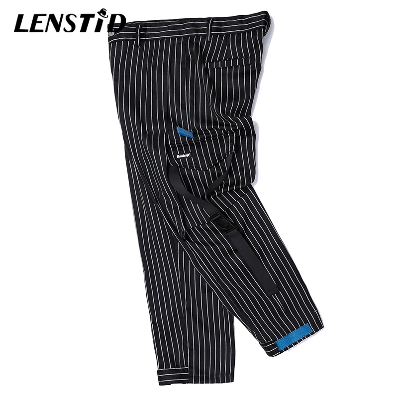 LENSTID Autumn New Punk Industrial Style Striped Casual Pants Men Multi Pockets Chinos Fashion Trousers Male Brand Clothing