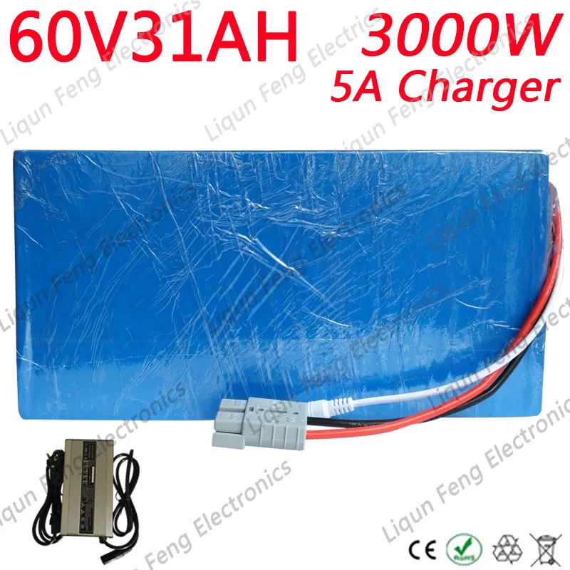 60V аккумулятора электроскутера 60V 30Ah Электрический велосипед батарея 60V 30AH литиевая батарея для 60V 1500W 2000W 2500W 3000W электродвигатель для скутера
