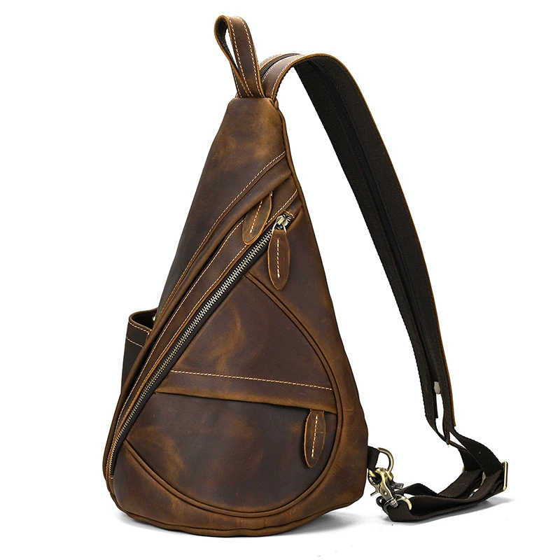 

Luufan New Design Leather Chest Bag Single Shoulder Backpack Crazy Horse Leather Chest Pack Crossbody Bags for Men Male