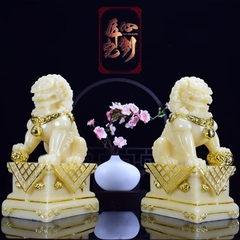

2PCS HIGH-GRADE GOOD LUCK TALISMAN STATUE HOME STORE COMPANY OFFICE EXORCISE EVIL SPIRITS SAFE ROYAL JADE LION GILDING SCULPTURE